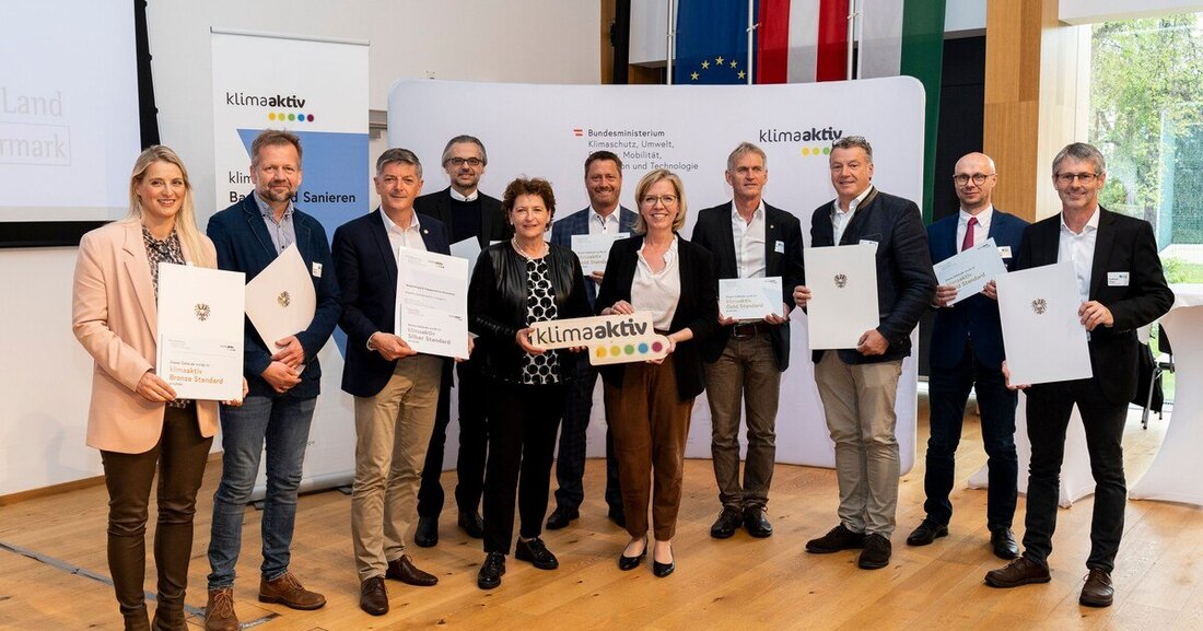 Vier Mal Gold, ein Mal Silber und fünf Mal Bronze: klimaaktiv-Auszeichnung für klimafreundliche Gebäude in der Steiermark.