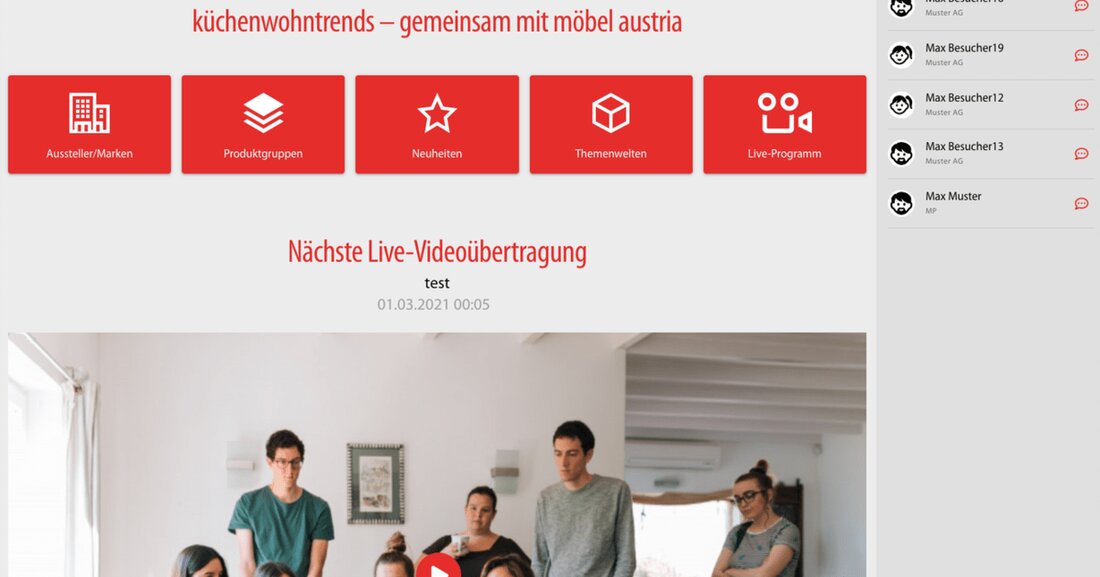 Von 3. bis 7. Mai trafen 7.405 Besuche auf 131 Marken auf den virtuellen Küchenwohntrends und Möbel Austria.