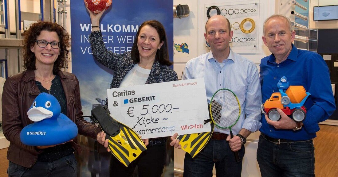 Gleich zwei karitative Projekte für Kinder unterstützt Geberit: für das Kinderhospiz Sternthalerhof gibt es ein Bodentrampolin. Und die Caritas in St. Pölten freut sich über eine 5.000-Euro-Spende.