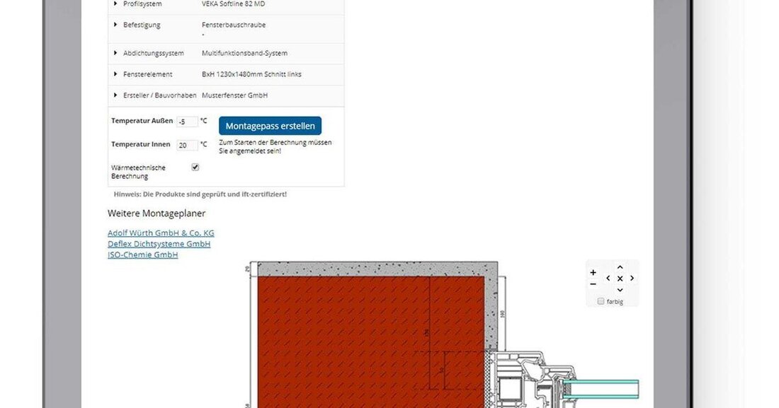 Das Online-Tool ermöglicht die schnelle und fachgerechte Planung der Fenstermontage und des Baukörperanschlusses. Nun wartet das Online-Tool mit einigen Neuerungen auf.