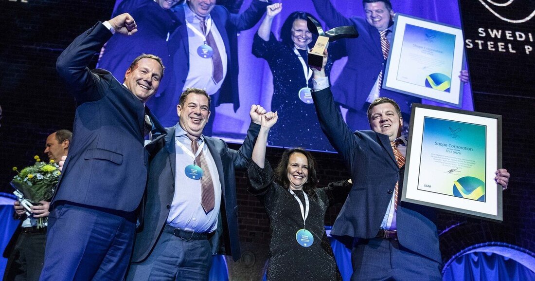 Der 20. internationale "Swedish Steel Prize" geht an die Shape Corp. für 3D-geformte Rohre für Automobildächer. 