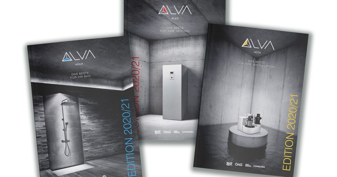 Die neuen ALVA Kataloge sind verfügbar. ALVA AQUA (Sanitär), ALVA ALEA (Energie) und ALVA ACTA (Installation) stellen auf knapp 800 Seiten die neuesten Produkte vor.