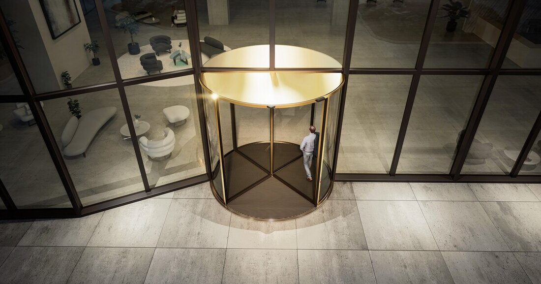 Automatische Karusselltüren machen das Entrée komfortabler und helfen als Wärme- oder Kälteschutz Energie zu sparen