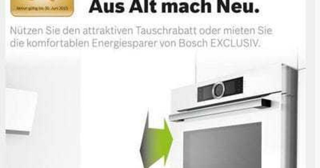 Das Jubiläumsjahr von Bosch Exclusiv und dem Mittelstandskreis konnte bereits mit drei Verkaufsförderungsaktionen punkten. Die vorletzte Etappe vor dem großen Höhepunkt im Sommer bildet nun der Tauschbonus „Aus Alt mach Neu“. Die Aktion läuft von 27. Mai bis 30. Juni 2015. Endkunden können sich in diesem Zeitraum attraktive Umtauschrabatte sichern und alte Geräte gegen effiziente  Exclusiv-Hausgeräte von Bosch austauschen. 