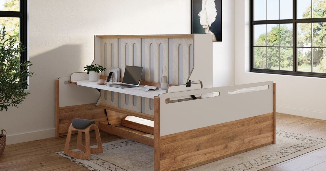 Er ist Bett und Schreitisch zugleich – der Roomflapper, kreiert und produziert von der Salzburger Tischlerei Seidl.