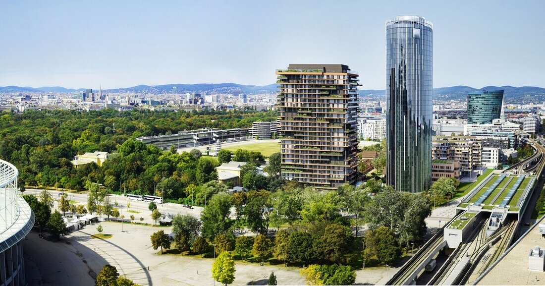 Direkt an der U2-Station „Stadion“ entsteht das 120 Meter hohes Landmark "Weitblick" mit Fokus auf Nachhaltigkeit.