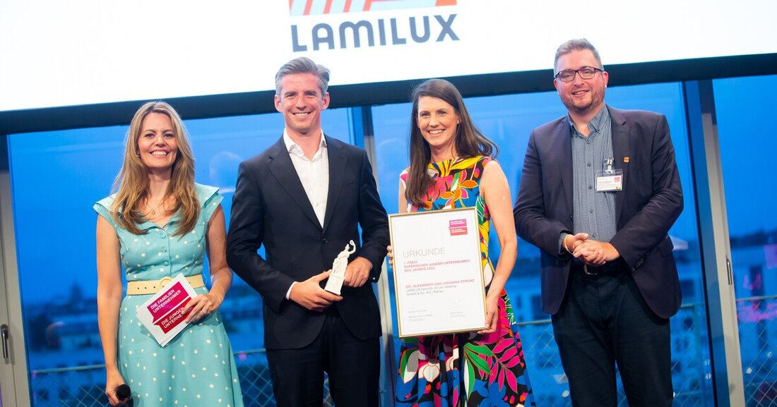 Die Lamilux-Geschäftsführer Johanna und Alexander Strunz wurden zu den "Bayerischen jungen Unternehmern des Jahres" gekürt.