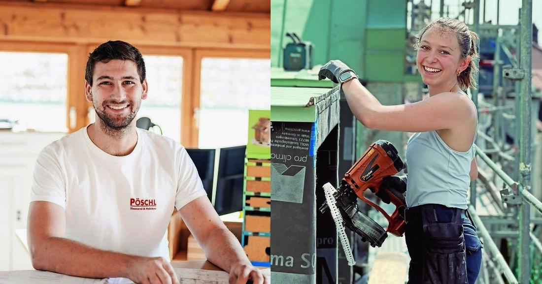 Spenglermeisterin Jennifer Konsek und Zimmerermeister Stephan Pöschl sind die Gesichter der DACH+HOLZ International 2024.