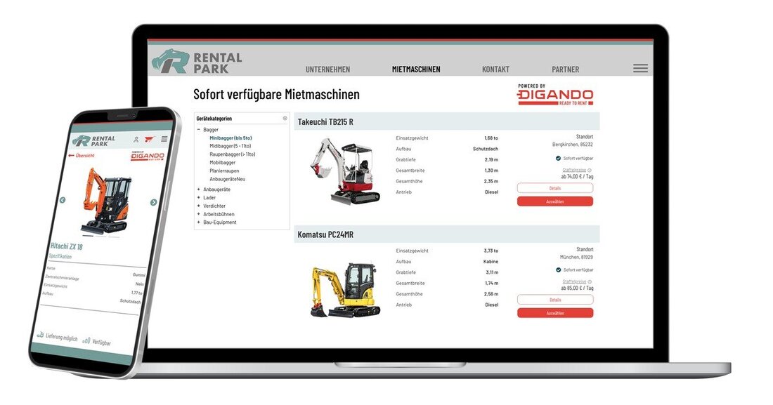 Digando.com, Marktplatz für Baumaschinen-Verleiher, bietet seinen Kunden an neues Service: Digando Widgets.