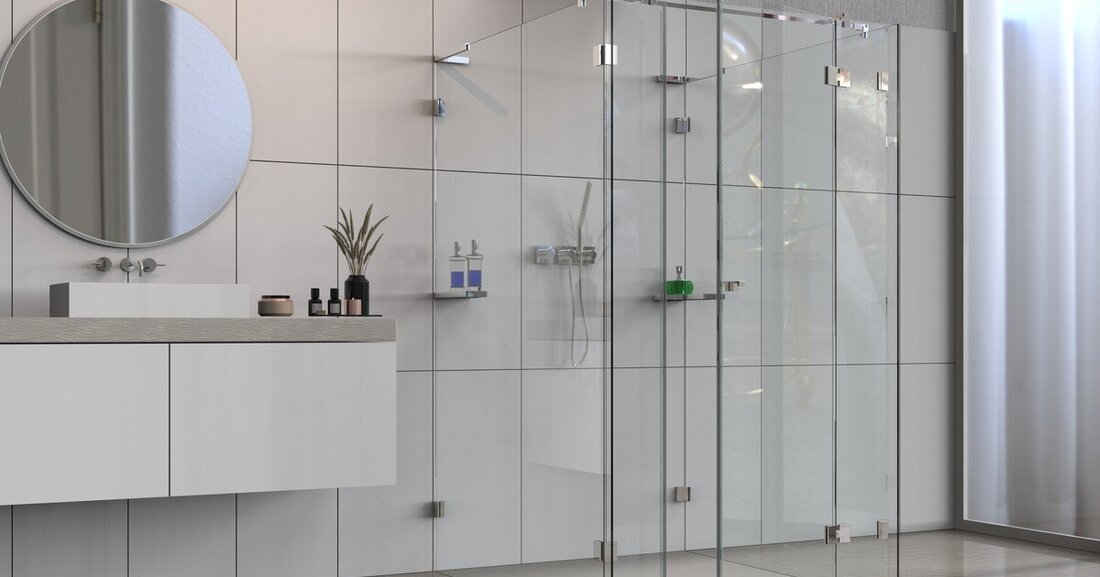 Für die Stabilisierung von Ganzglasduschen gibt es vielfältige Gestaltungsmöglichkeiten.