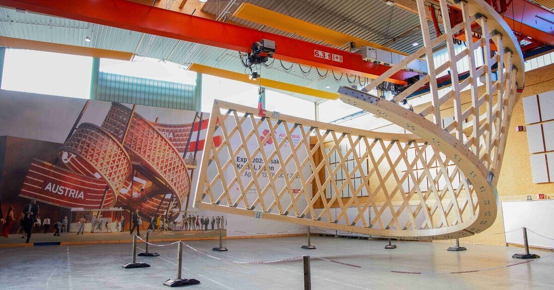 Eine hölzerne Notenbandskulptur wird den Österreich-Pavillon bei der Weltausstellung 2025 in Osaka schmücken.