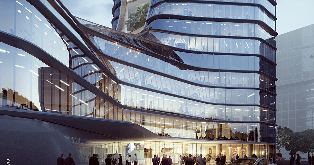 Dank der frei geformten Fassaden könnte "alles bleibt im Fluss" als Leitgedanke für den MOL Campus in Budapest stehen.