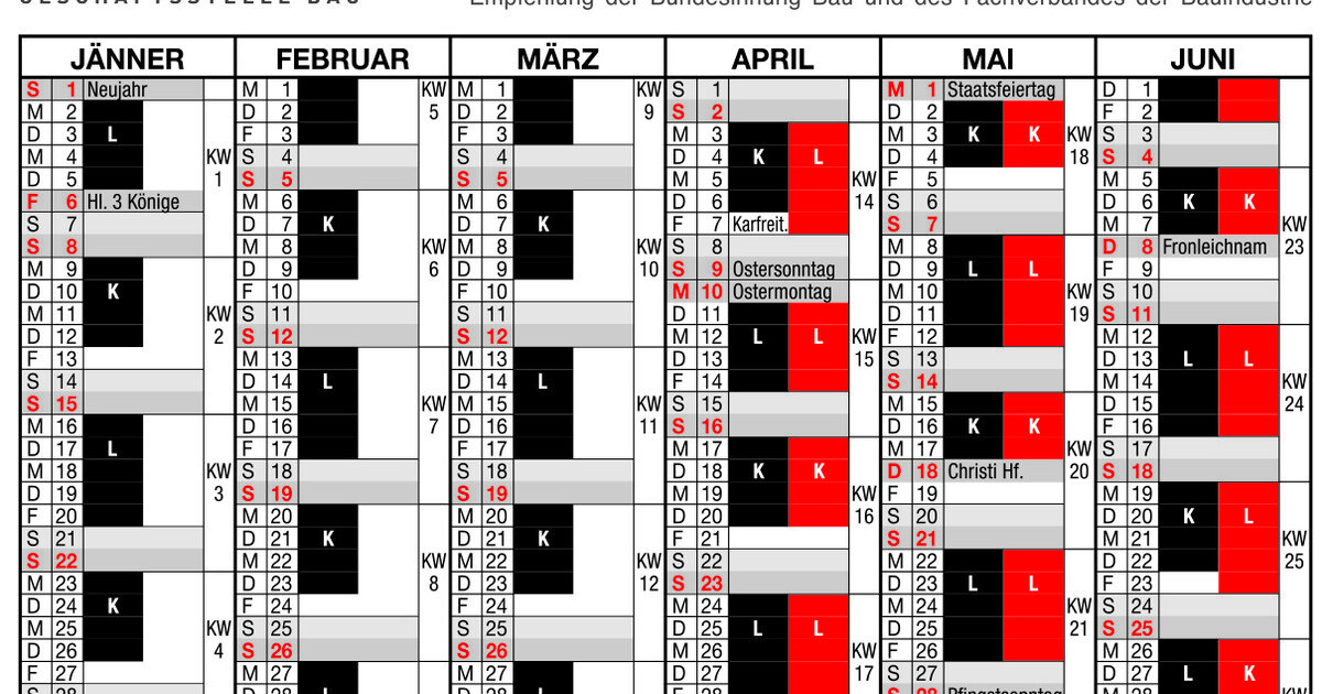 Arbeitszeitkalender "kurz/lang" für 2023